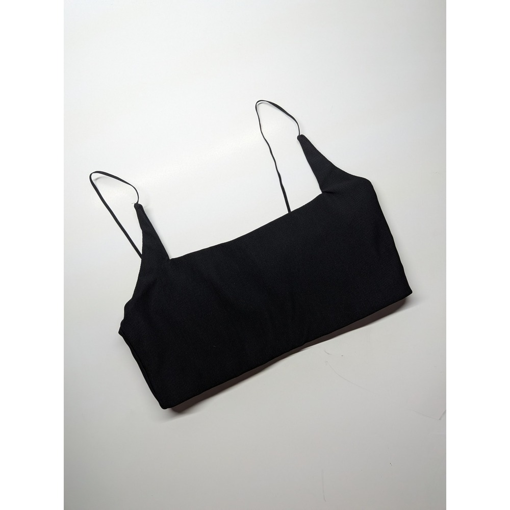 Wilo the Label Black Ribbed Square Neck Spaghetti Strap Bra